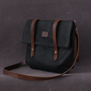 Dorayaky Emma Gray Waxed Canvas & Leather Tote Messenger Bag